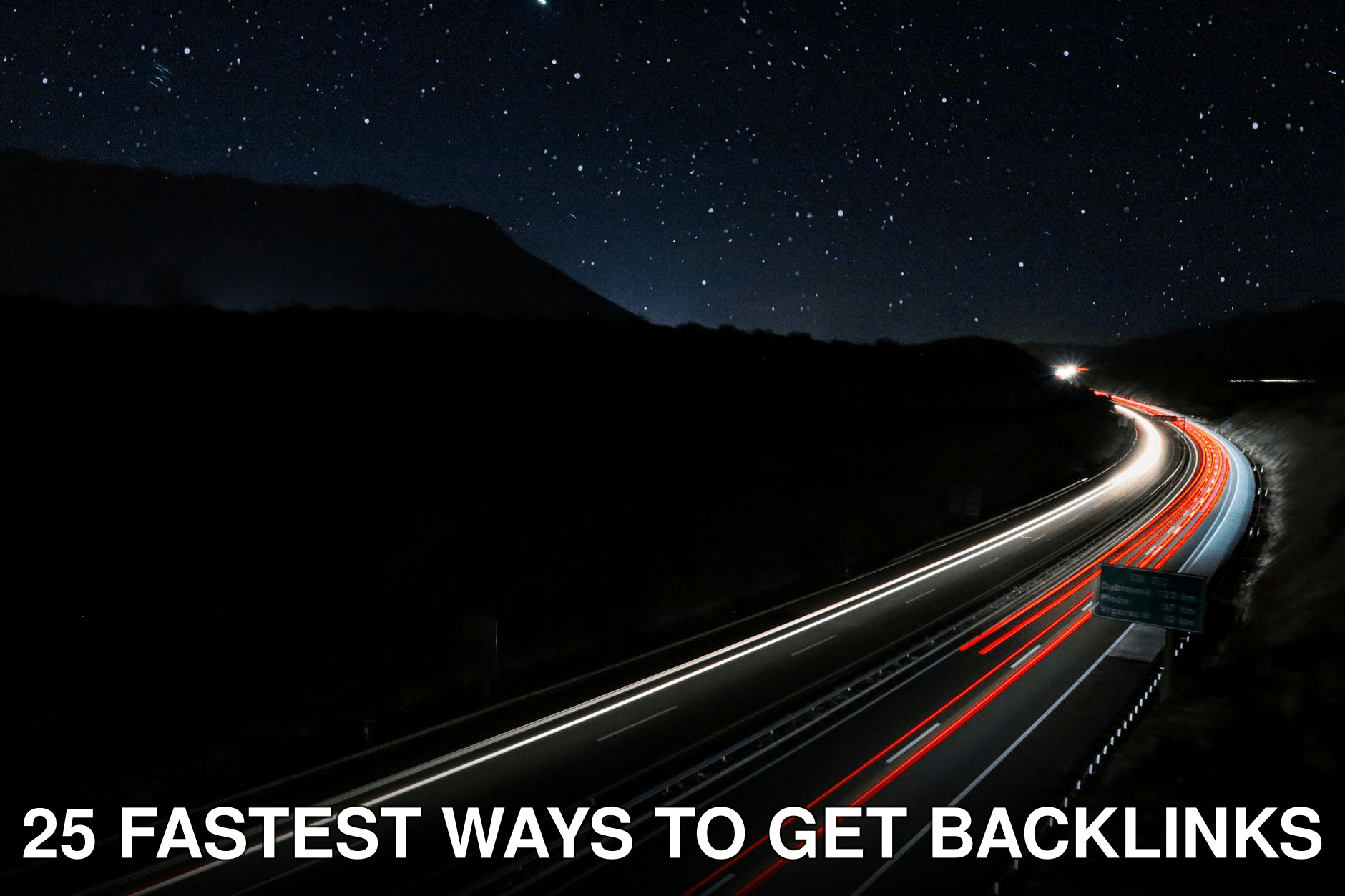 Highway under a starry night sky with mesmerizing light trails showcasing motion and speed.