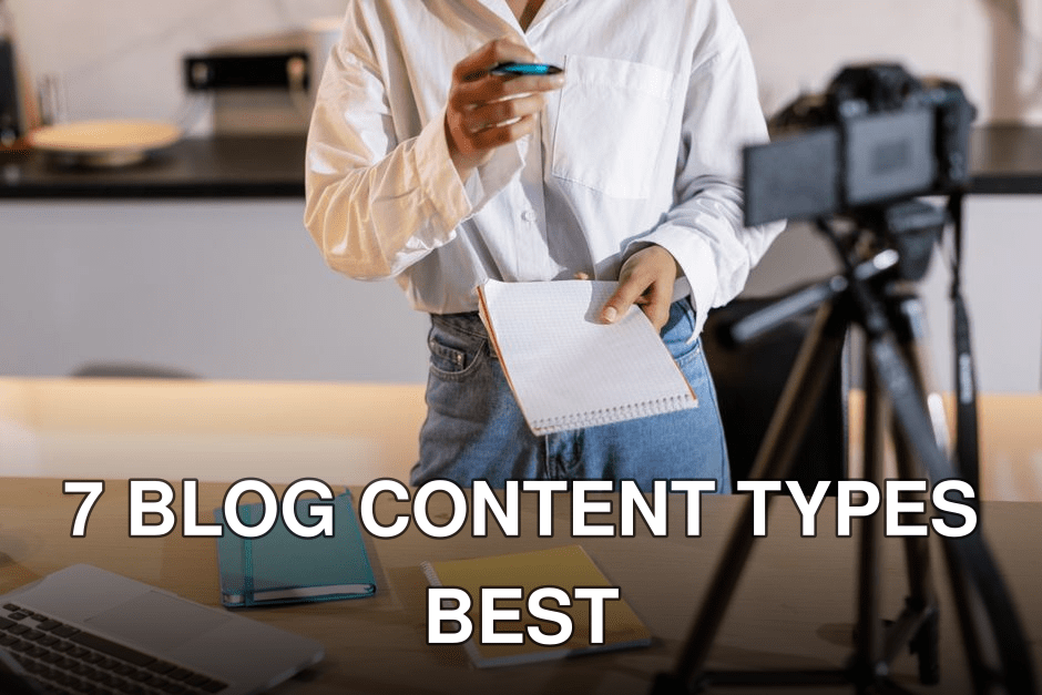 Vlogger recording content with a camera, holding notes and using a laptop in a modern setting.