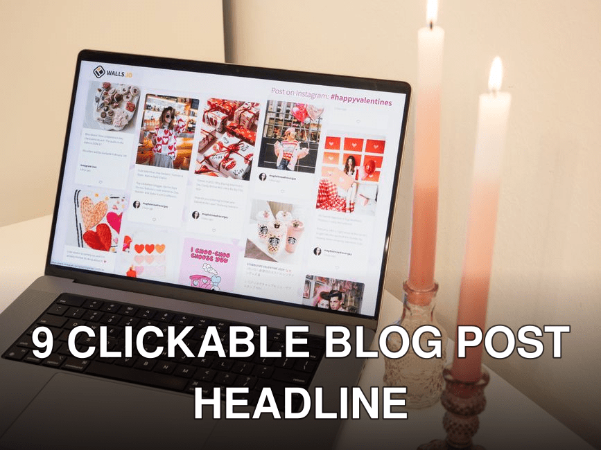 A romantic setup featuring a laptop with Valentine's posts and pink candles, perfect for a cozy atmosphere.