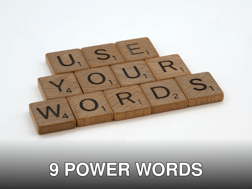 Wooden letter tiles spell 'USE YOUR WORDS' on a white background, promoting linguistic creativity.