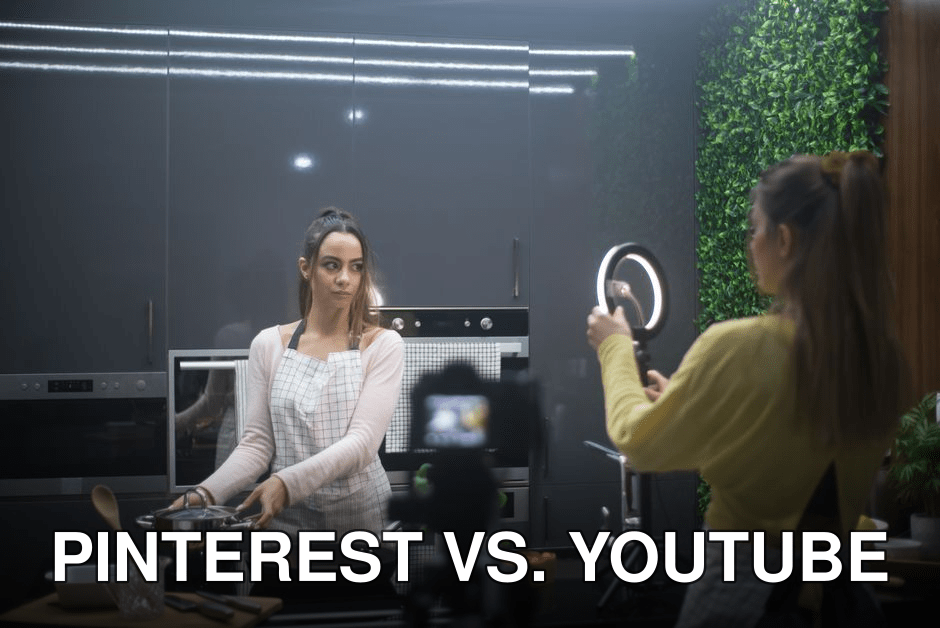 Two women creating a cooking video in a stylish kitchen setup with ring light.