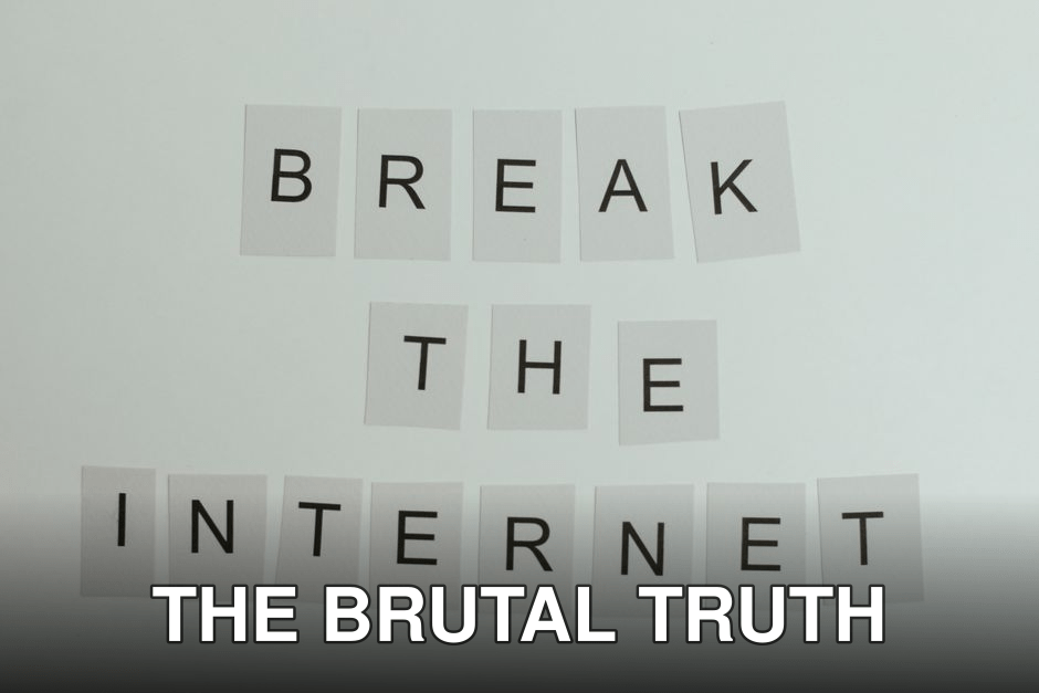 Conceptual image with text 'Break the Internet' using letter cards on a light background.