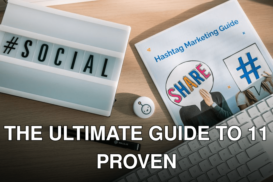 A desktop setup with social media marketing essentials including a keyboard, lightbox, and guide.