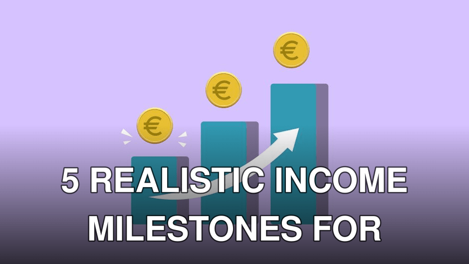 Vector illustration of income growth chart with arrow and euro coins against purple background