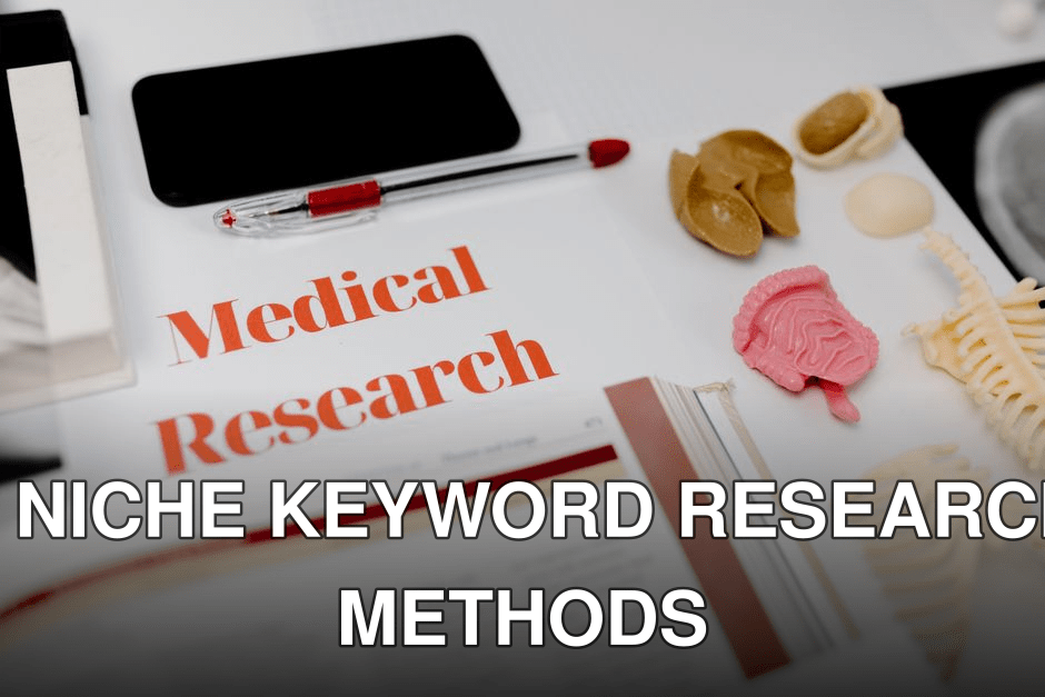 Flat lay of medical research tools and anatomical models on a desk.