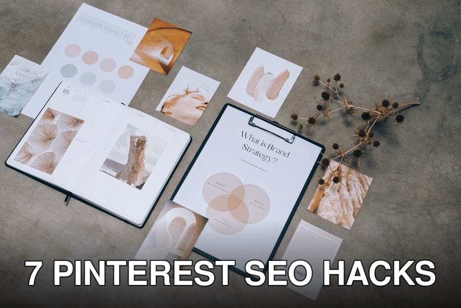 Flat lay of branding strategy materials with moodboard and color palette for creative design.