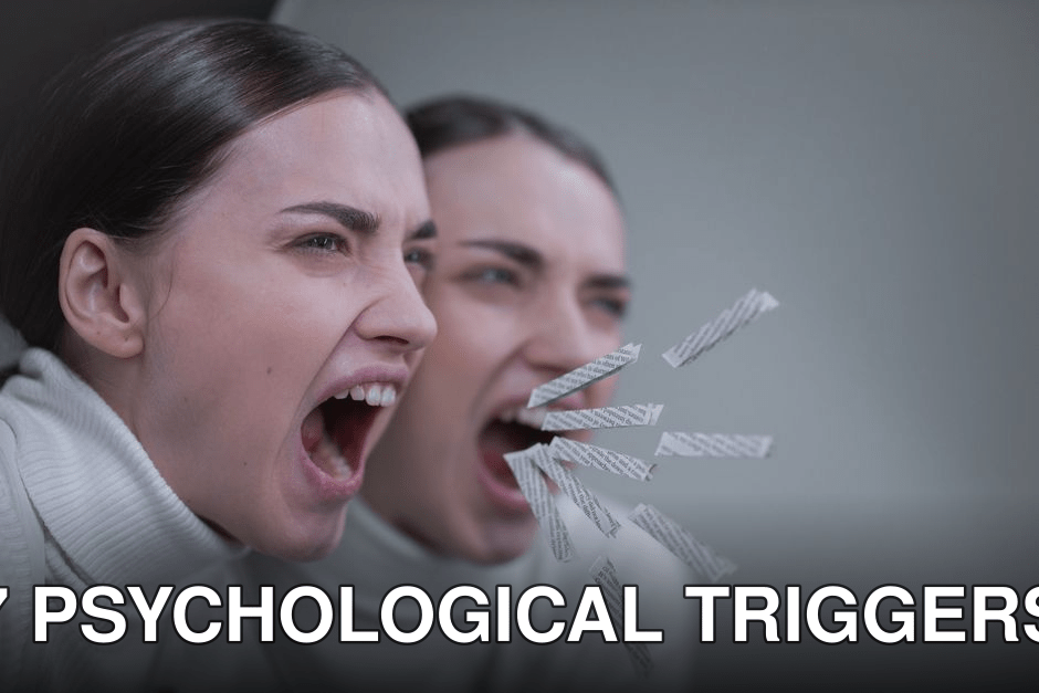 A woman passionately screaming with her reflection in a mirror, artistic concept.