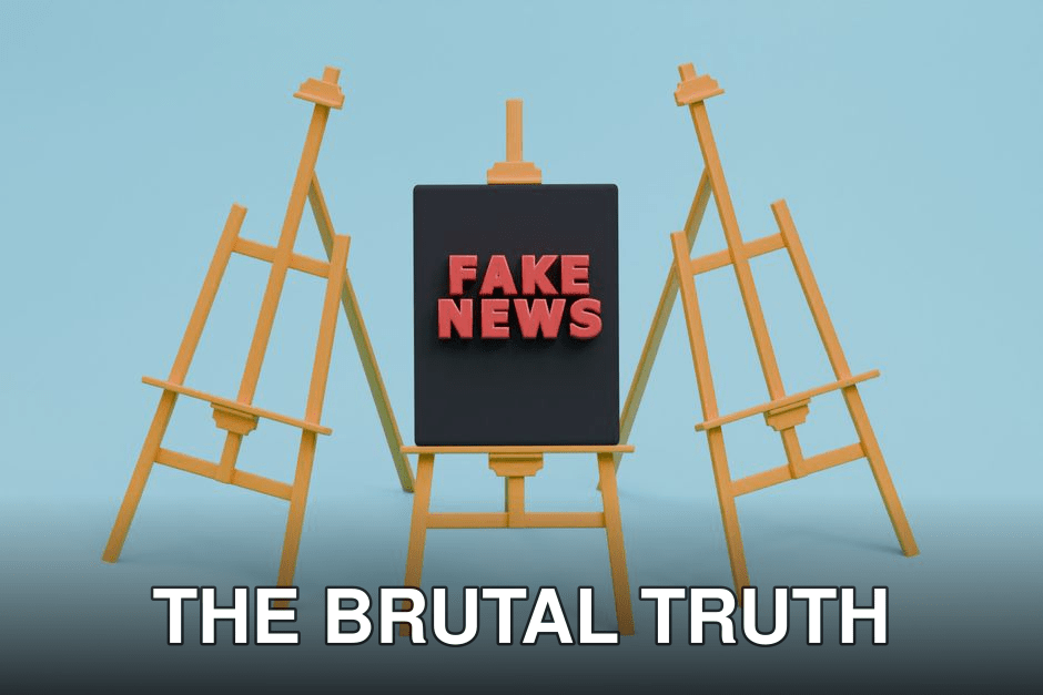 Vibrant easels displaying 'Fake News' text conceptually highlighting media themes.