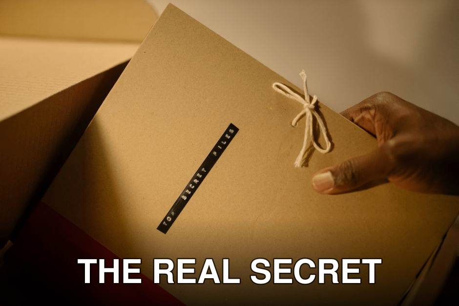 Close-up of hand holding top secret document folder in a box.